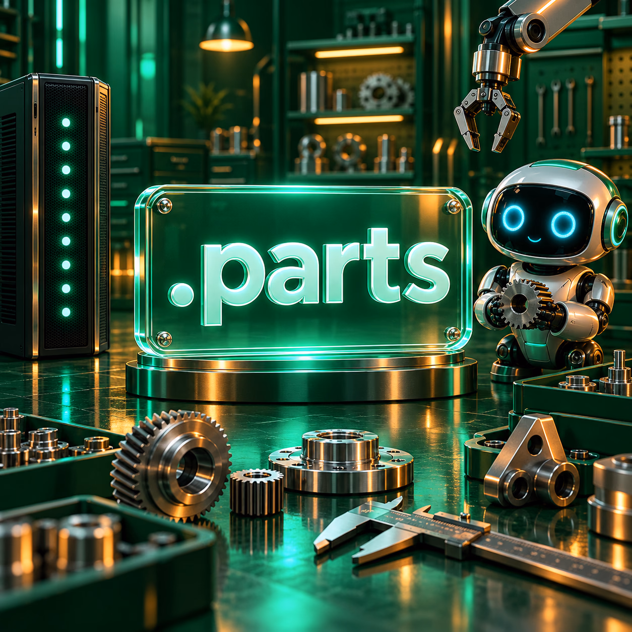 میز مهندسی قطعات صنعتی با ابزار دقیق، چرخدنده و پلاک .parts.