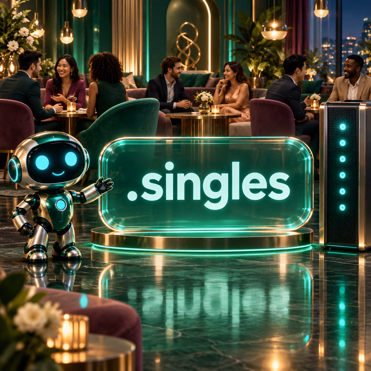 میز رویداد اجتماعی با کارتهای بدون نوشته، صندلیهای گفتگو و پلاک .singles.
